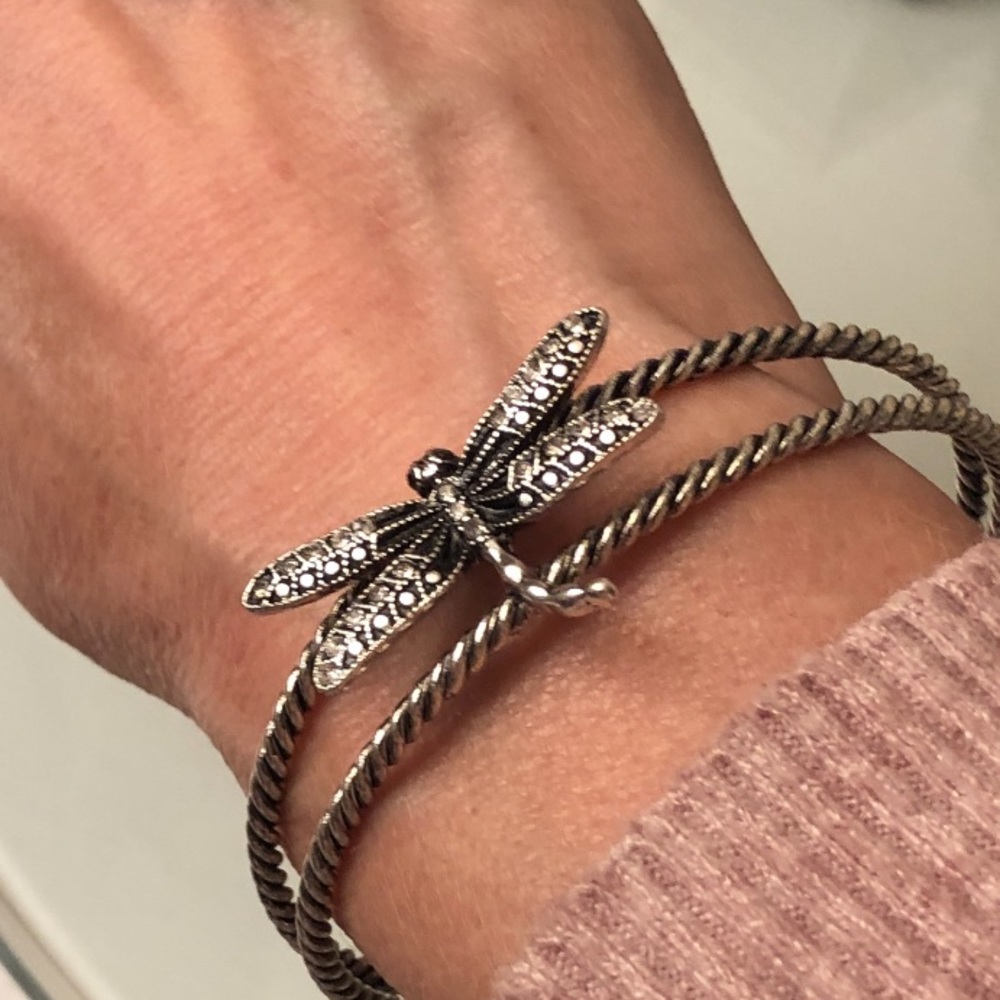 Silver color dragonfly cuff bracelet